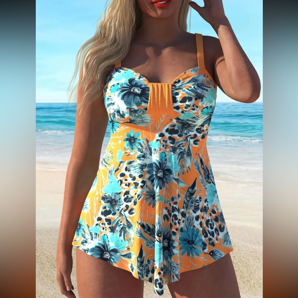 NEW 2 Piece Swim Set, orange and blue #SW-T2-0051